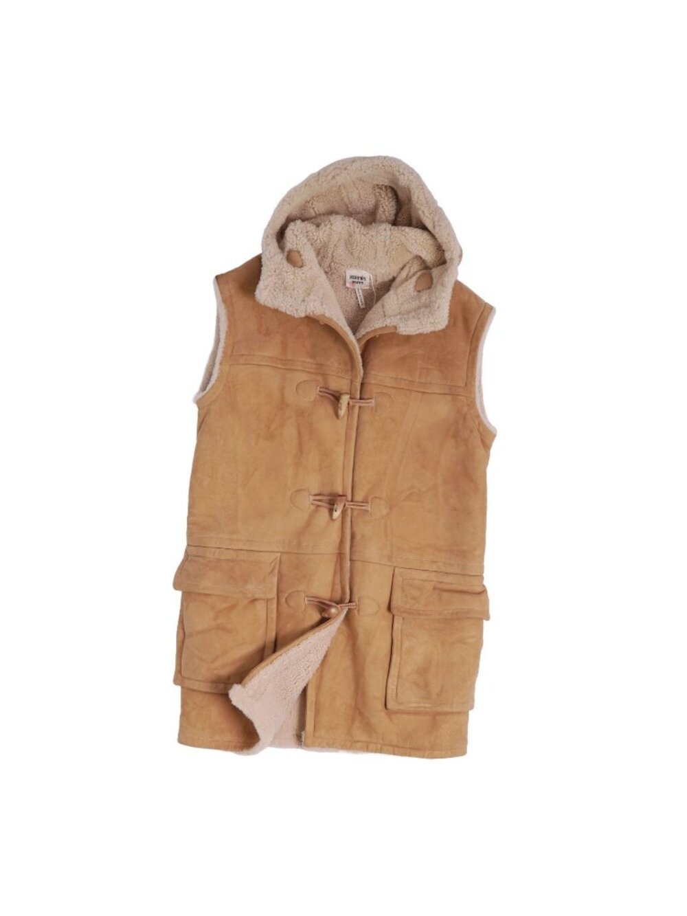Hermes Coat Shearling Duffle Sheepskin Sleeveless Gilet Hooded Beige Vest 38